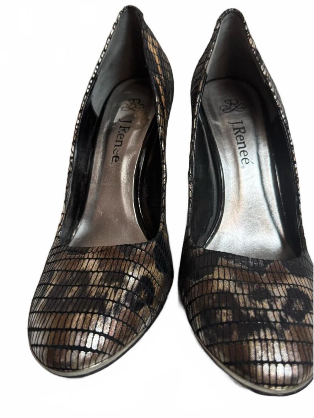 J. Renee Metallic Snakeskin Print Block Heel Pumps
